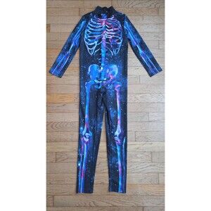 One Piece Youth Bodysuit Skeleton Print Jumpsuit Cosplay Halloween Costume Small